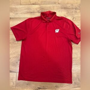 Men’s Under Armour Wisconsin Badgers Red Golf Polo Shirt Size Large